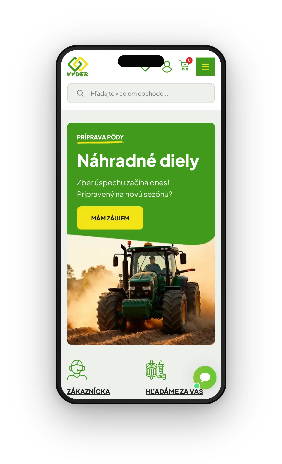 Agrodiely Vyder — mobilný náhľad